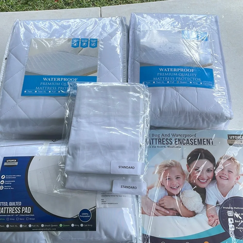 Mattress protectors king and Queen, pillow cases.